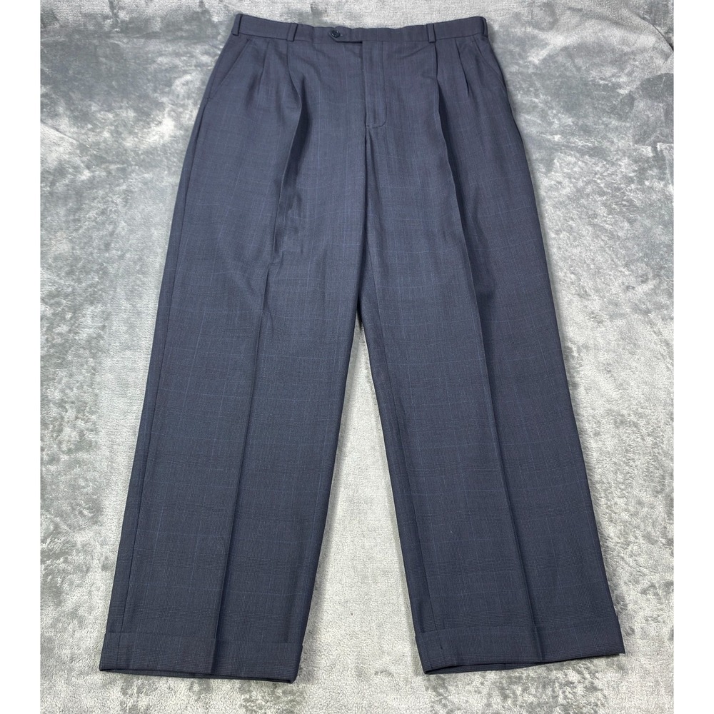 Brooks Brothers 346 Dress Pants Mens Fits 36x30 Stretch Wool Glen Plaid Pleated
